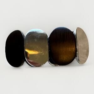 Jonette Jewelry JJ Panel Link Bracelet Silver Brown Tone Stretch Vintage 80s 90s